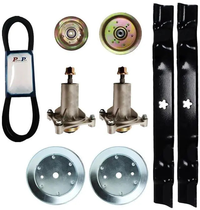 Main image of 42 Inch Rebuild Kit with 4 Bolt Spindles Pulleys Idlers Blades Belt 187292, 532192870, 197473, 196106, 197253, 532195945 134149 fits PP19A42 PB185A42 PB195H42LT PP20H42YT