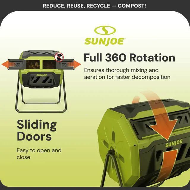 Alt view image 3 of 6 - Outdoor Tumbling Composter Bin with 360° Dual Chamber, 2-10 Weeks Compost, 42 Gal - Rotating Composting Tumbler for Home Waste Management and Solution, SJ-CMPS1