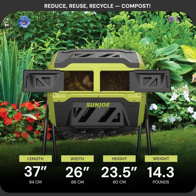 Alt view image 5 of 6 - Outdoor Tumbling Composter Bin with 360° Dual Chamber, 2-10 Weeks Compost, 42 Gal - Rotating Composting Tumbler for Home Waste Management and Solution, SJ-CMPS1