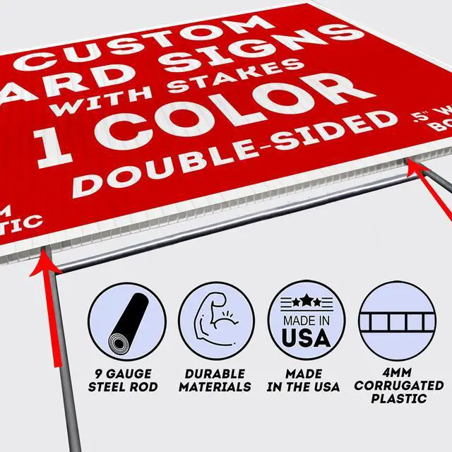 Alt view image 6 of 6 - CUSTOM One Color 15qty 18"x24" Yard Signs + Printed Front & Back + Metal Ground Stakes - Screen Print UV Coated Ink
