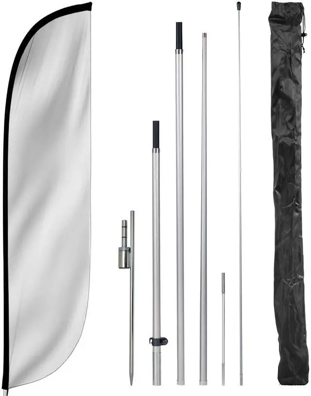 Main image of Feather Flag Pole Kit - 12 Feet Tall Advertising Flag Banner with Fiberglass Pole Kit and Ground Spike for Business Promotion - Solid Color Flags - White