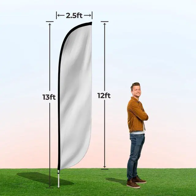 Alt view image 4 of 6 - Feather Flag Pole Kit - 12 Feet Tall Advertising Flag Banner with Fiberglass Pole Kit and Ground Spike for Business Promotion - Solid Color Flags - White