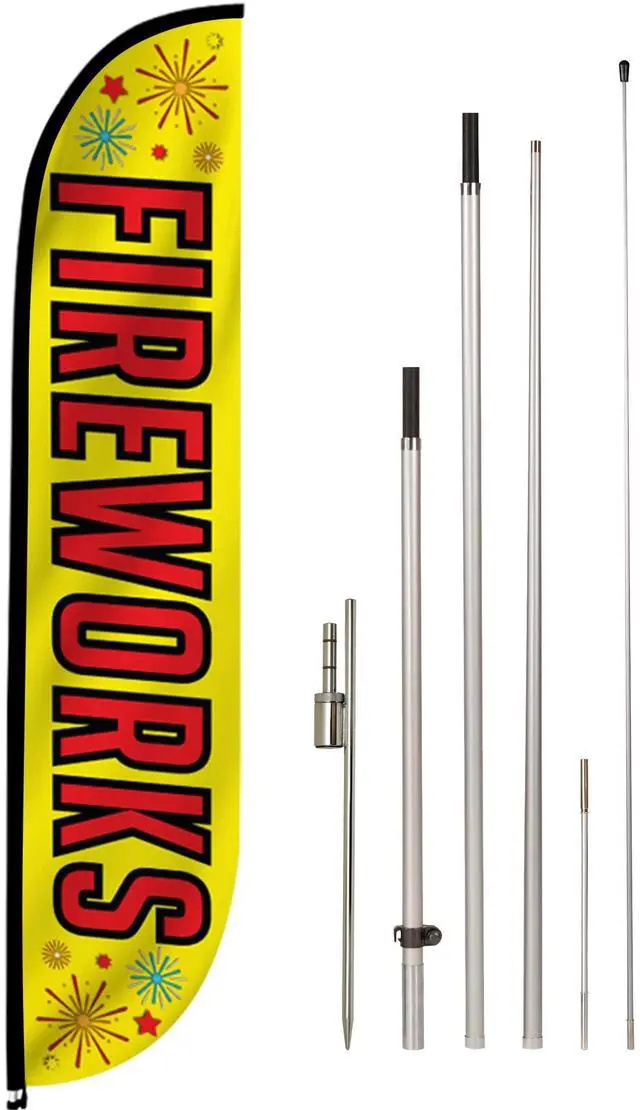 Main image of Feather Flag Set, 12 ft Advertising Flag with Fiberglass Poles and Ground Spike for Business Promotion, Fireworks (Yellow)