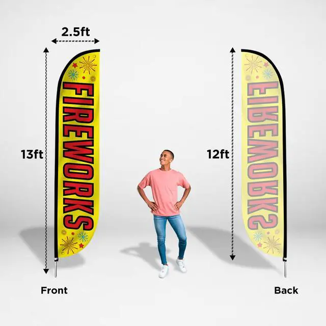 Alt view image 4 of 6 - Feather Flag Set, 12 ft Advertising Flag with Fiberglass Poles and Ground Spike for Business Promotion, Fireworks (Yellow)