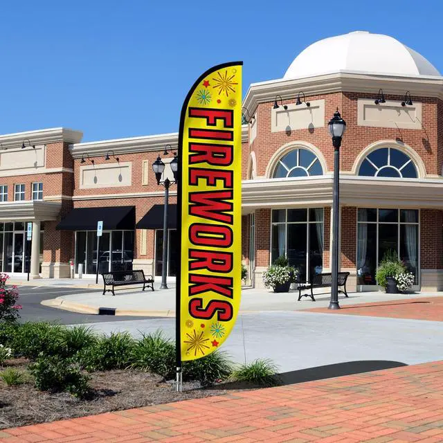 Alt view image 5 of 6 - Feather Flag Set, 12 ft Advertising Flag with Fiberglass Poles and Ground Spike for Business Promotion, Fireworks (Yellow)