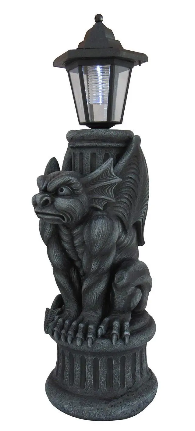 Alt view image 2 of 6 - Glowing Grimace Guardian Gargoyle LED Solar Light - Majestic Gothic Decor Garden Statue - 20 Inches High - Adding Mystical Charm to Your Outdoor Sanctuary
