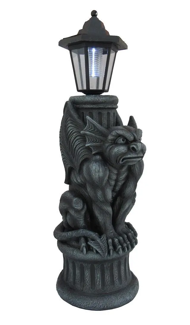 Alt view image 3 of 6 - Glowing Grimace Guardian Gargoyle LED Solar Light - Majestic Gothic Decor Garden Statue - 20 Inches High - Adding Mystical Charm to Your Outdoor Sanctuary