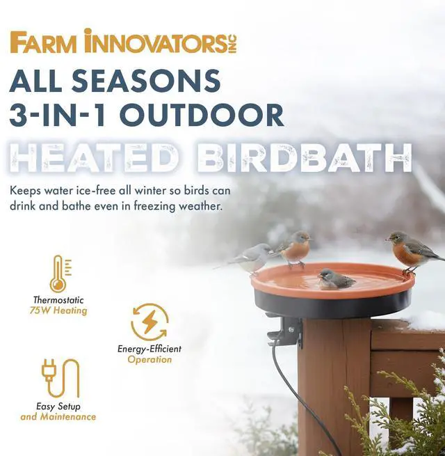 Alt view image 3 of 6 - BD-75 All Seasons 3 in 1 Outdoor 14 Inch Heated Birdbath with 3 Mounting Options, 75 Watts, Terracotta