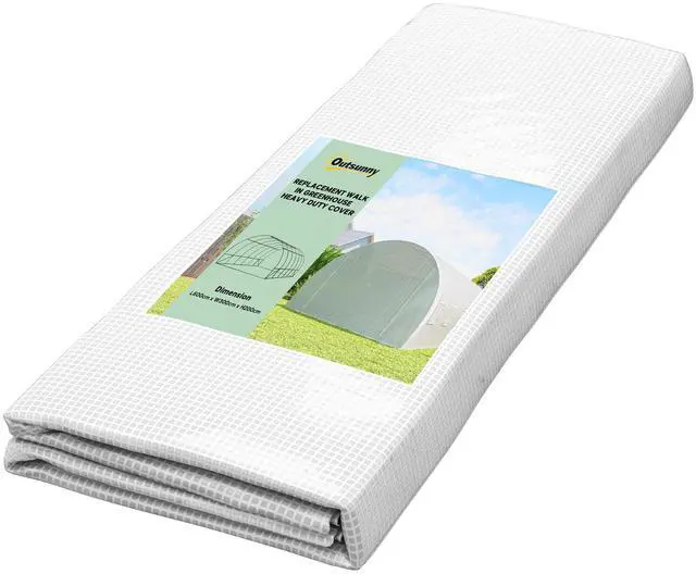 Main image of 19.7' x 9.8' x 6.6' Plastic Greenhouse Cover Replacement, Heavy Duty Waterproof Tarp for Hoop House, Sheeting with 12 Windows, Door & Reinforcement Grid, White
