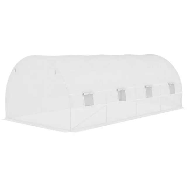 Alt view image 6 of 6 - 19.7' x 9.8' x 6.6' Plastic Greenhouse Cover Replacement, Heavy Duty Waterproof Tarp for Hoop House, Sheeting with 12 Windows, Door & Reinforcement Grid, White