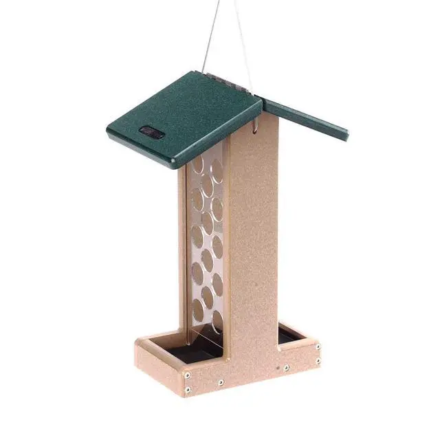 Alt view image 2 of 6 - Whole Peanut Bird Feeder for Blue Jays and Woodpeckers - Durable Recycled Material, Taupe w/ Green, 7"L x 10.50"W x 14.75"H, Made in USA