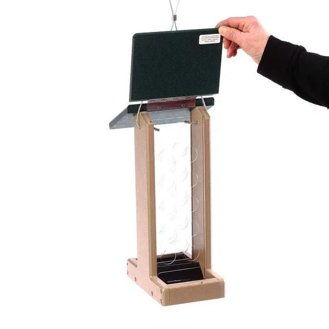 Alt view image 3 of 6 - Whole Peanut Bird Feeder for Blue Jays and Woodpeckers - Durable Recycled Material, Taupe w/ Green, 7"L x 10.50"W x 14.75"H, Made in USA