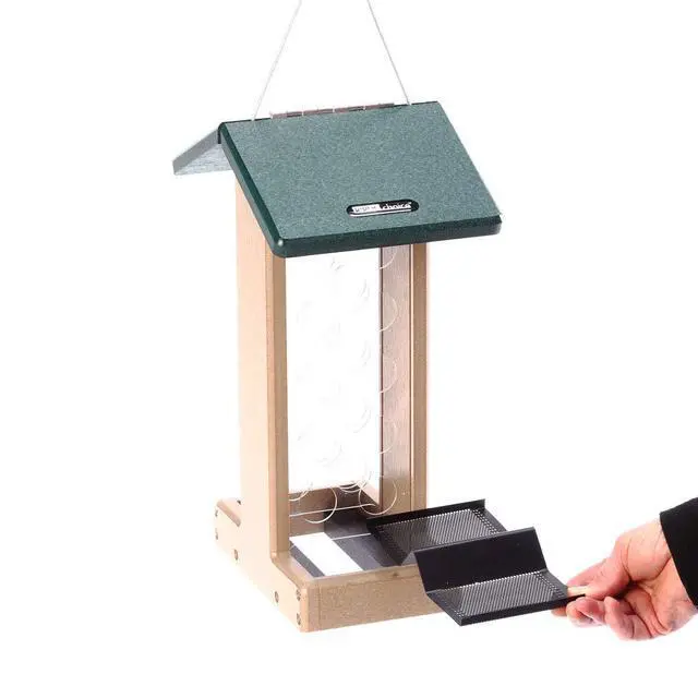 Alt view image 5 of 6 - Whole Peanut Bird Feeder for Blue Jays and Woodpeckers - Durable Recycled Material, Taupe w/ Green, 7"L x 10.50"W x 14.75"H, Made in USA