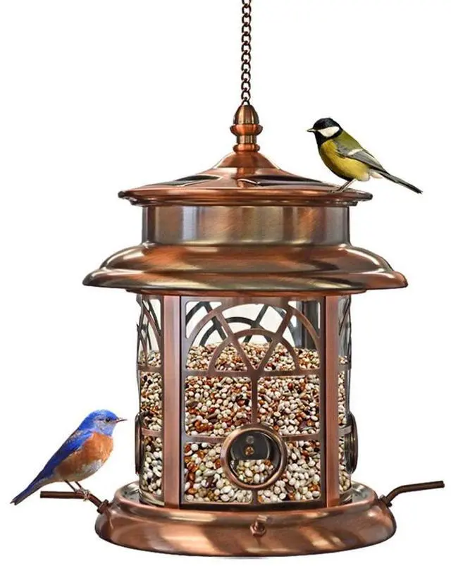 Main image of Solar Bird Feeder for Outdoors Hanging | Waterproof Wild Birdfeeder for Outside Weather Resistant Garden Décor Gift for Bird Lovers - Antique Copper