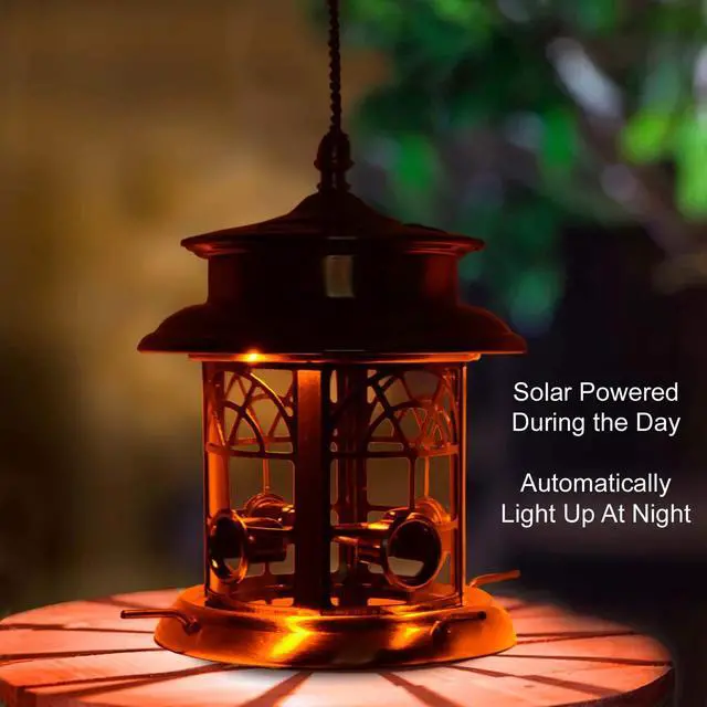 Alt view image 3 of 6 - Solar Bird Feeder for Outdoors Hanging | Waterproof Wild Birdfeeder for Outside Weather Resistant Garden Décor Gift for Bird Lovers - Antique Copper