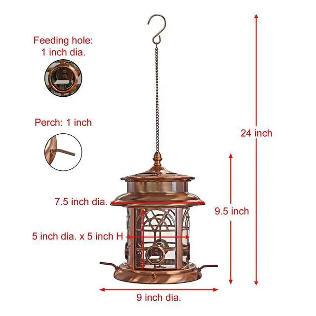 Alt view image 4 of 6 - Solar Bird Feeder for Outdoors Hanging | Waterproof Wild Birdfeeder for Outside Weather Resistant Garden Décor Gift for Bird Lovers - Antique Copper