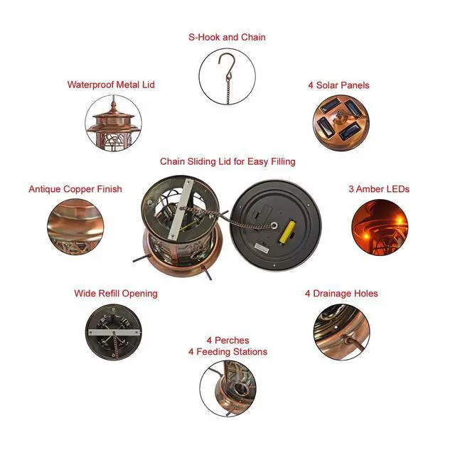 Alt view image 5 of 6 - Solar Bird Feeder for Outdoors Hanging | Waterproof Wild Birdfeeder for Outside Weather Resistant Garden Décor Gift for Bird Lovers - Antique Copper
