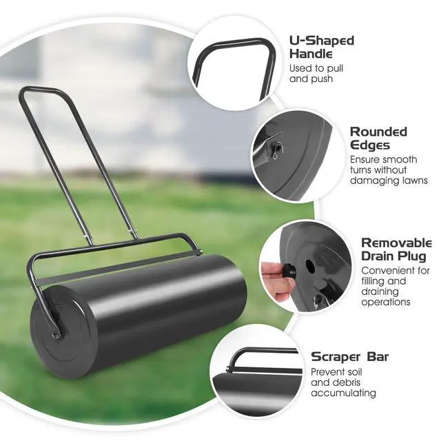 Alt view image 5 of 6 - 17 Gal Lawn Roller, Lawn Rollers Tow Behind Water Filled Sand Filled, Yard Roller Push Pull Behind, Lawn Soil Rollers, Grass Roller Sod Roller for Garden Lawn Yard Patio (36-inch/ 17 Gal)