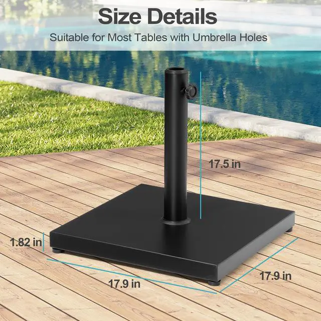 Alt view image 2 of 6 - 55lbs Patio Umbrella Base Stand, Outdoor Square Concrete Stand Heavy Duty Market Umbrella Pole Holder, Black