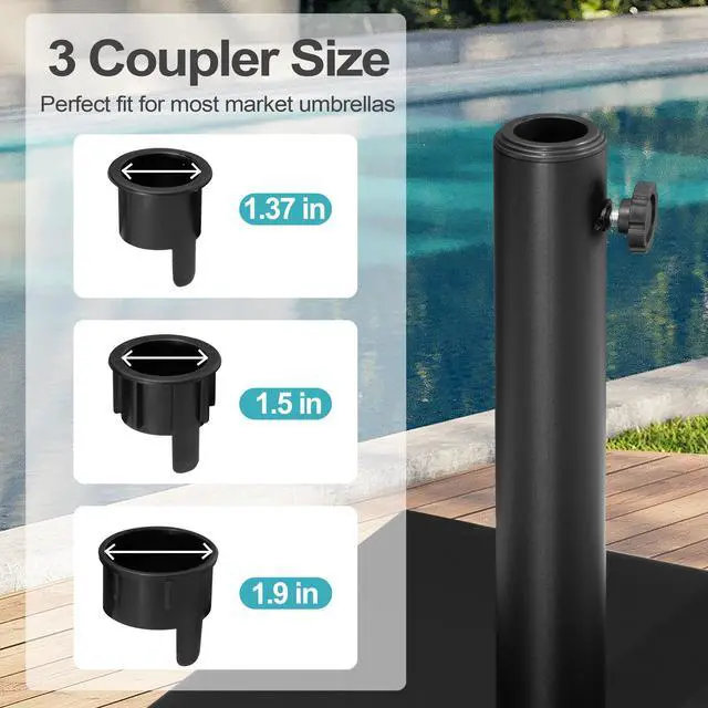 Alt view image 3 of 6 - 55lbs Patio Umbrella Base Stand, Outdoor Square Concrete Stand Heavy Duty Market Umbrella Pole Holder, Black