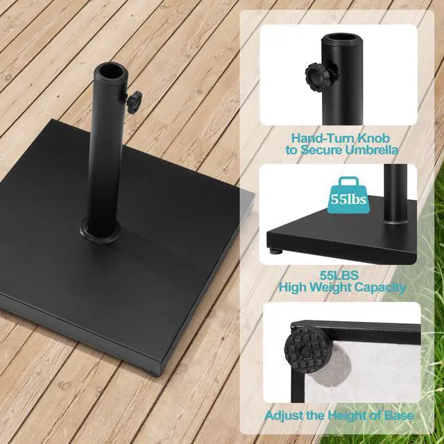 Alt view image 4 of 6 - 55lbs Patio Umbrella Base Stand, Outdoor Square Concrete Stand Heavy Duty Market Umbrella Pole Holder, Black