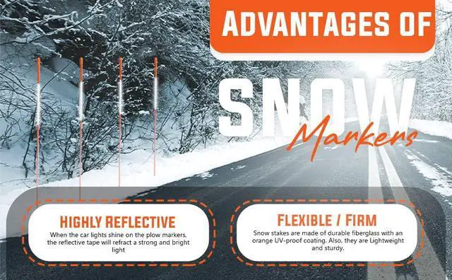 Alt view image 6 of 6 - 100 PCS 48 Inch Driveway Markers 5/16 Inch - with 12" Install Drill Bit, Snow Stakes, Snow Plow Markers, Snow Poles, Rods
