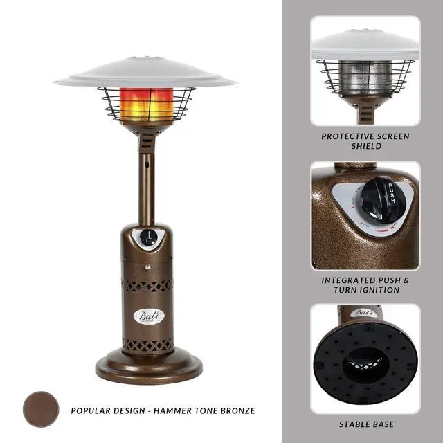 Alt view image 2 of 6 - Portable Patio Heater, Outdoor Propane Table Top Heater, Bronze