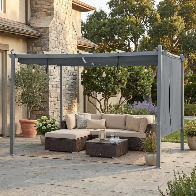 Alt view image 4 of 6 - 4.8x6 FT Aluminum Pergola Roller Shade - Cordless Gazebo Curtain, 2-Pack for Outdoor Pergola or Gazebo, Gray