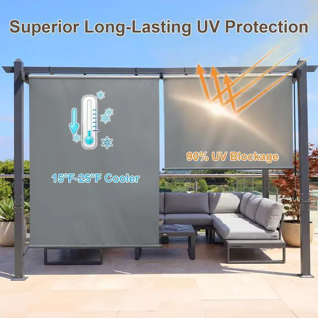 Alt view image 5 of 6 - 4.8x6 FT Aluminum Pergola Roller Shade - Cordless Gazebo Curtain, 2-Pack for Outdoor Pergola or Gazebo, Gray