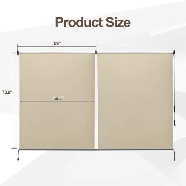 Alt view image 2 of 6 - 4.8x6 FT Aluminum Pergola Roller Shade - Cordless Gazebo Curtain, 2-Pack for Outdoor Pergola or Gazebo, Khaki