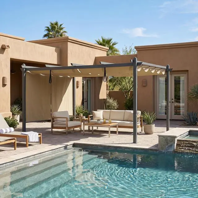 Alt view image 3 of 6 - 4.8x6 FT Aluminum Pergola Roller Shade - Cordless Gazebo Curtain, 2-Pack for Outdoor Pergola or Gazebo, Khaki