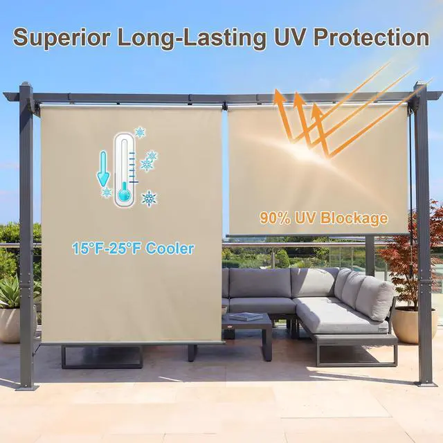 Alt view image 5 of 6 - 4.8x6 FT Aluminum Pergola Roller Shade - Cordless Gazebo Curtain, 2-Pack for Outdoor Pergola or Gazebo, Khaki
