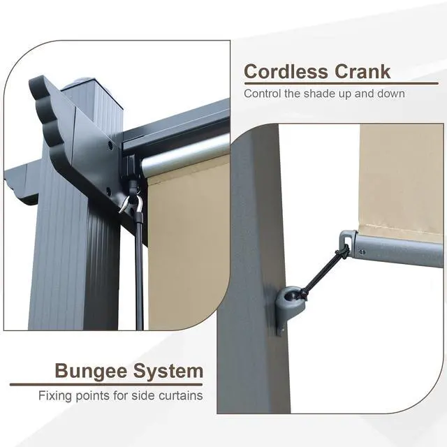 Alt view image 6 of 6 - 4.8x6 FT Aluminum Pergola Roller Shade - Cordless Gazebo Curtain, 2-Pack for Outdoor Pergola or Gazebo, Khaki