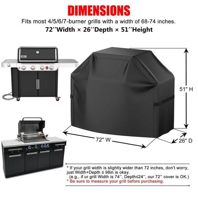 Alt view image 2 of 6 - Grill Cover, 72 inch Heavy Duty BBQ Gas Grill Cover for Outdoor Grill, Waterproof, Weather Resistant, Anti-UV, Rip-Proof, Fade Resistant Barbecue Cover with Hook-and-Loop Straps for Most Grills