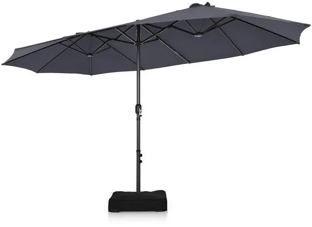 Main image of 15FT Double-Sided Patio Umbrella, Outdoor Market Umbrella W/Hand-Crank System & Enhanced Base, Ultra-Large Twin Garden Umbrella W/ 12-Rib Structure for Residential & Commercial Use (Gray)