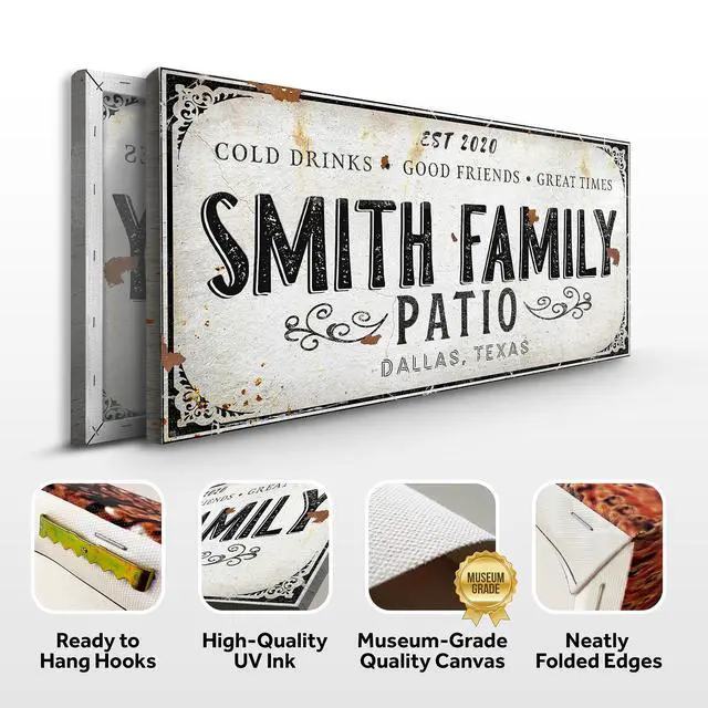 Alt view image 2 of 6 - Outdoor Patio Sign - Personalized Patio Wall Canvas Art Decor for Backyard, Pool, Deck, Porch, Bar and Custom Gift Idea for Friends, Family and Couples - Cold Drinks and Great Times