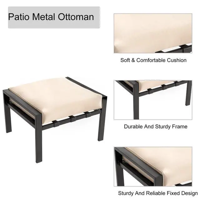 Alt view image 6 of 6 - Outdoor Ottoman Patio Footstool Small Seat Furniture with Soft Thick Cushion for Garden Yard Deck Poolside