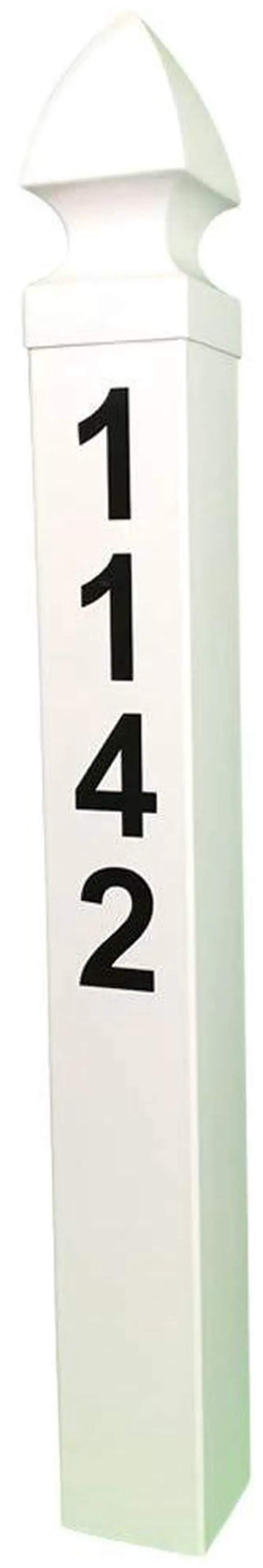 Main image of White Address Post 32 Tall Address Marker - Customized Black House Numbers All Hardware & Stake Included Help Emergency Vehicles Find Your Home (Essex Cap)