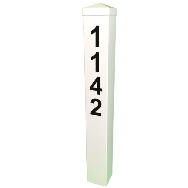 Main image of White Address Post 32 Tall Address Marker - Customized Black House Numbers All Hardware & Stake Included Help Emergency Vehicles Find Your Home (Hampshire Cap)