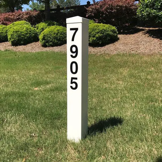 Alt view image 2 of 6 - White Address Post 32 Tall Address Marker - Customized Black House Numbers All Hardware & Stake Included Help Emergency Vehicles Find Your Home (Hampshire Cap)