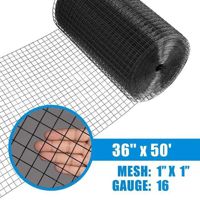 Alt view image 2 of 6 - 16 Gauge Black Vinyl Coated Welded Wire Mesh Size 1 inch by 1 inch for Home and Garden Fence and Pet Enclosures Protect Chickens Rabbits and Farmed Animals (c) 3 ft. x 50 ft