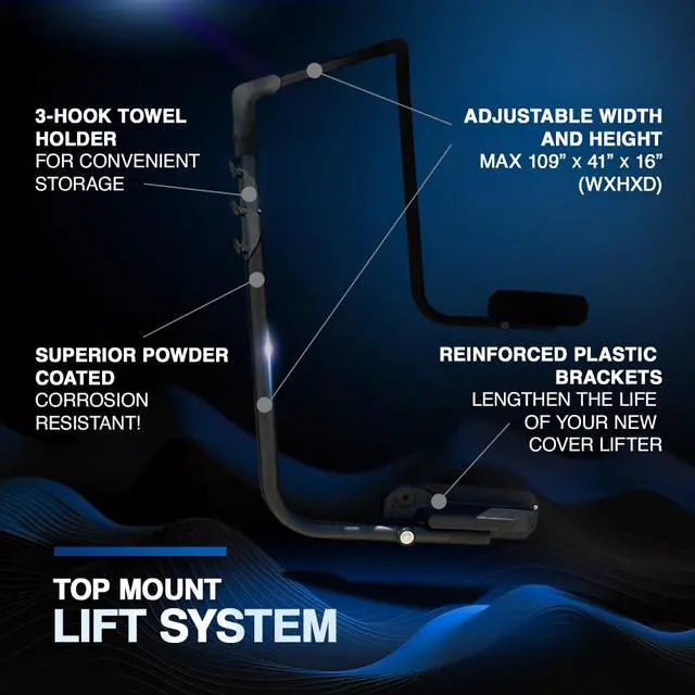 Alt view image 4 of 6 - Cover Lifts Pivot Top Mount Spa & Hot Tub Cover Lift Removal System Double Coated Aluminum Structure Fits Most Spas & Hot Tubs (Black)