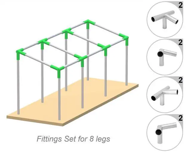 Alt view image 2 of 6 - GoodsZone Canopy Fittings Set 1-3/8" Slant Roof Lean to Frame Slope Carport Shed Greenhouse Connectors Galvanized Steel Full Set for 8 Legs, Without Poles