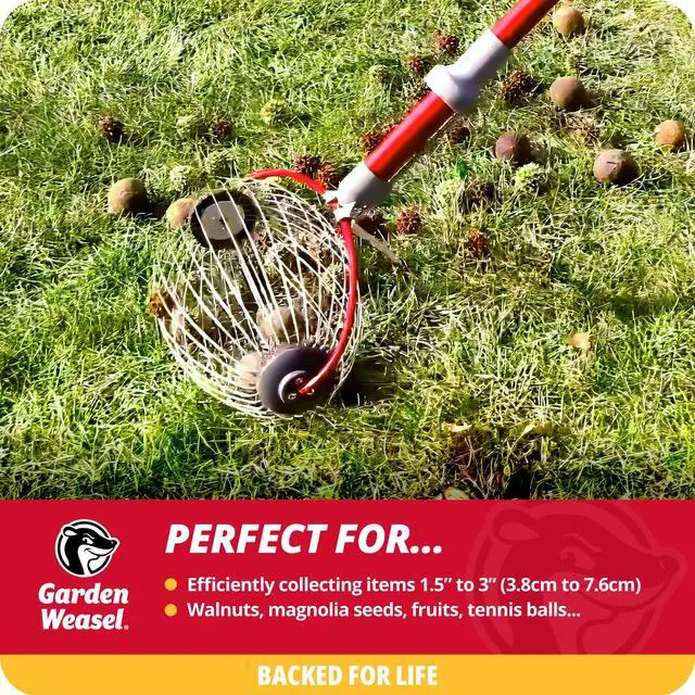 Alt view image 2 of 6 - Nut Gatherer - Large Cage Pick Up Walnuts, Small Apples, Citrus Fruits, Tennis Balls Nut Collector and Picker Upper Roller w Cage Spreader 95405-A Bonus Gardening Gloves Included