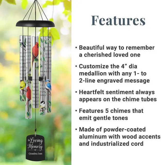 Alt view image 5 of 6 - Personalized Memorial Wind Chime - Engraved Sonnet - Sympathy - Custom Condolences - in Loving Memory
