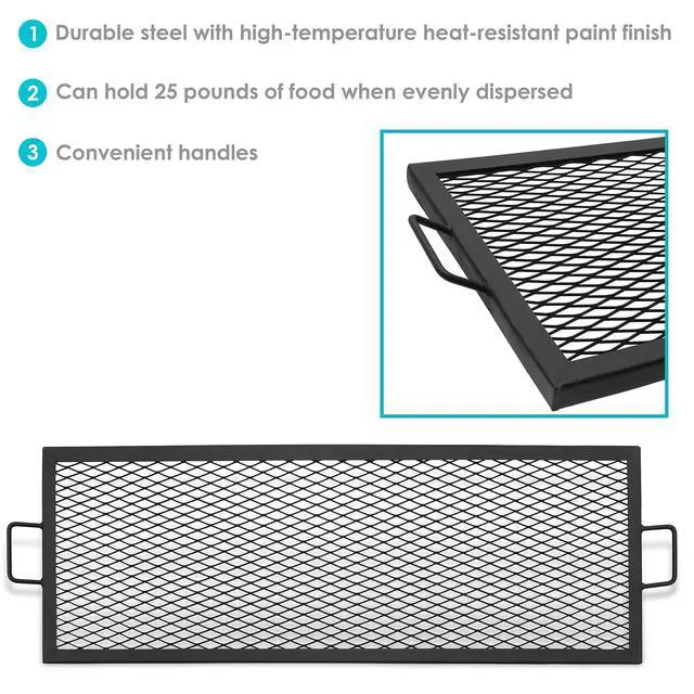 Alt view image 2 of 6 - Sunnydaze X-Marks Fire Pit Cooking Grate - Outdoor Rectangle Black Steel BBQ Campfire Grill with Handles - 40-Inch