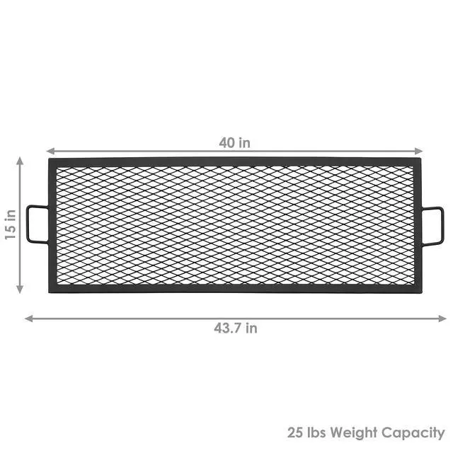 Alt view image 3 of 6 - Sunnydaze X-Marks Fire Pit Cooking Grate - Outdoor Rectangle Black Steel BBQ Campfire Grill with Handles - 40-Inch