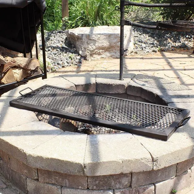 Alt view image 4 of 6 - Sunnydaze X-Marks Fire Pit Cooking Grate - Outdoor Rectangle Black Steel BBQ Campfire Grill with Handles - 40-Inch