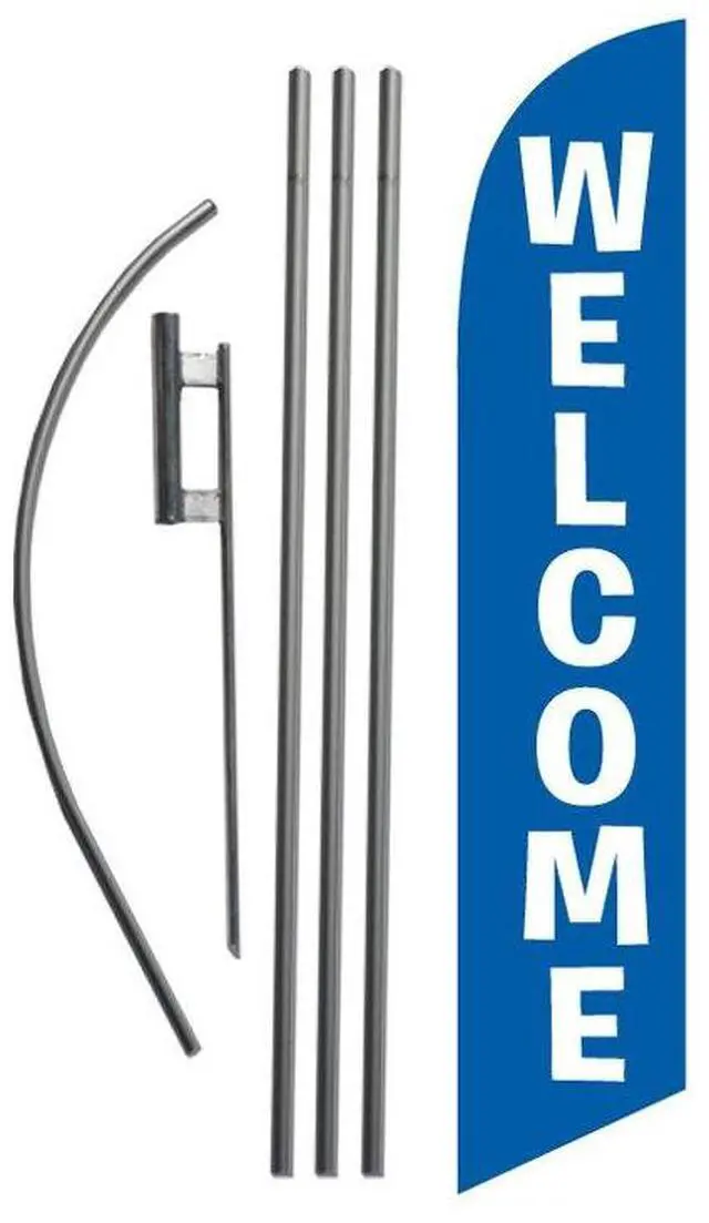 Main image of Welcome Feather Flag Kit with Ground Stake 15 foot Blue Welcome Sign Set 5535