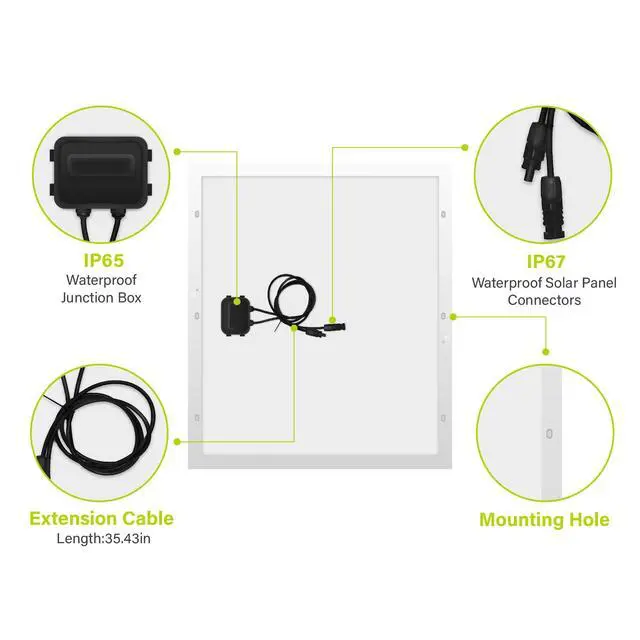 Alt view image 3 of 6 - 50W Watts 12V 10BB Mono Solar Panel Off Grid Solar Charge Kit 50 Watt 12 Volt Solar Panel+10A MPPT Charge Controller+8ft Cord for Connecting Controller to Battery Alligator Clamp